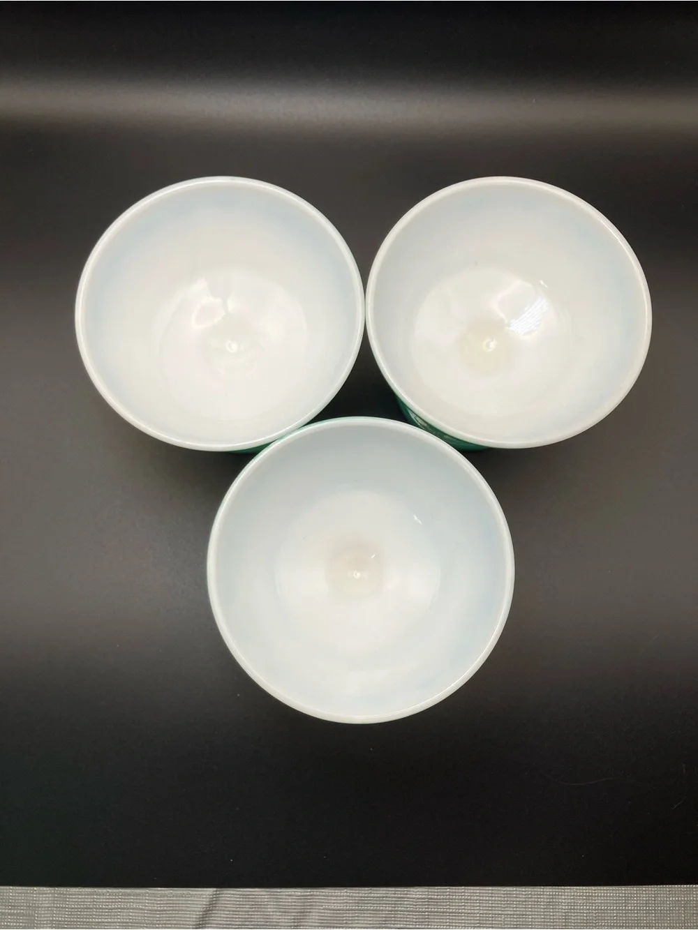 Hazel Atlas Moderntone Platonite Turquoise Pedestal Dessert Cups - Set of 3